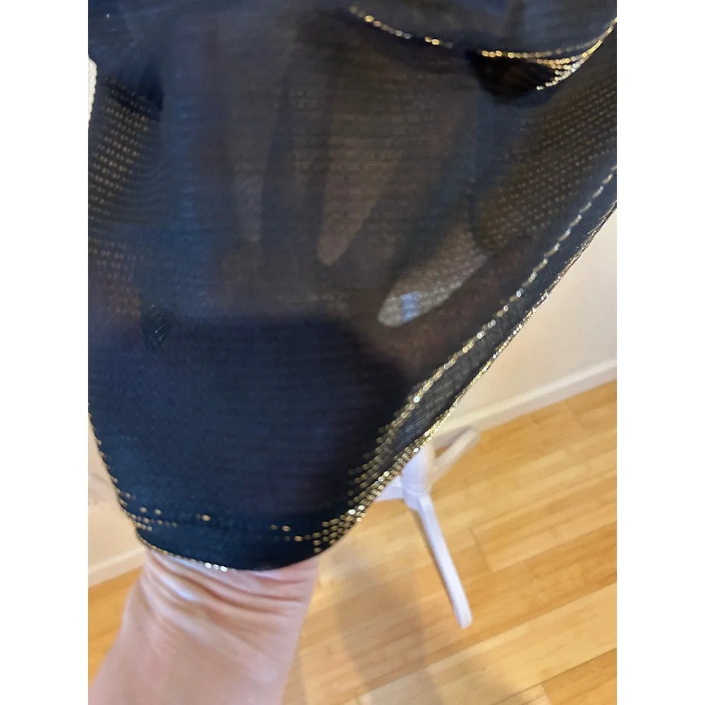 Vintage Cinema Etoile Cami Tank Sz L Black Gold Metallic Cowl Neck Mesh 90s Glam